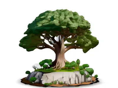 Stylized Giant Tree Island Diorama Low-poly 3D model