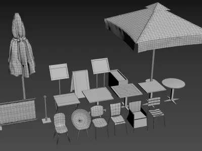 Modular Restaurant props Low-poly 3D model