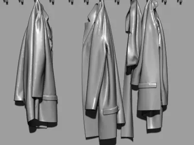 Jackets three coats hanging on wall 3D model