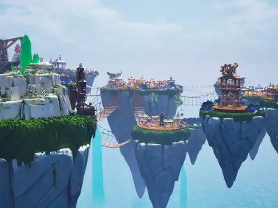 Steampunk Sky-Islands Sci-fi Game Environment Low-poly 3D model