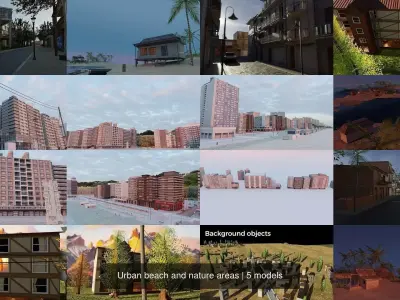 Urban beach and nature areas 3D Model Pack