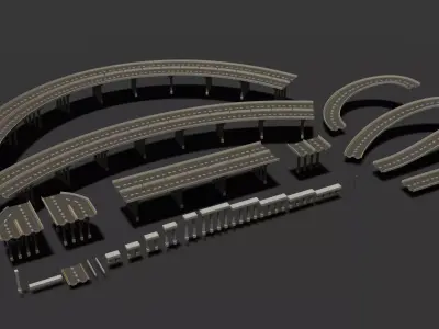 Modular Highway Overpass Pack Road  Bridges Game Ready Low-poly 3D model
