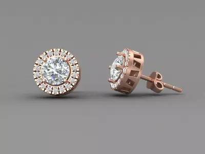 Classic 1-Carat Diamond Studs Earrings with Diamond Pave Setting 3D print model purchase