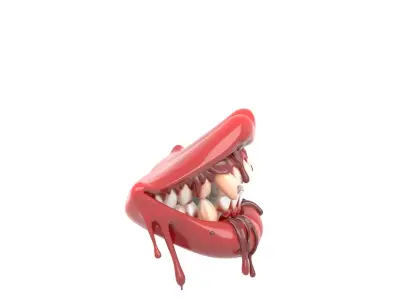 Premium 3D Model of Vampire Fang Dentures with Blood Drips 3D model