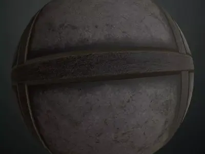 Brushed Dark Concrete Wall with Wood Inlay Frame PBR Seamless Texture