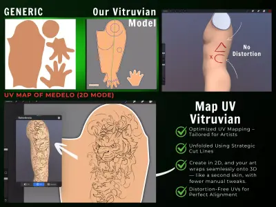 Ultimate 3D Tattoo Model Pack for Procreate   Male Female  Low-poly 3D model