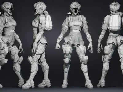 Cyberpunk Street Girl Character Low-poly 3D model