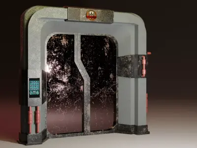 Sci-Fi Rigged Door with Call of Duty Taskforce 141 3D logo Low-poly 3D model