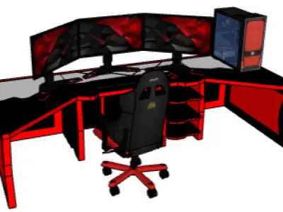 Elite 3D Model for Rendering GamingSetup with TripleScreens Low-poly 3D model