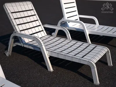 Poolside Chaise Lounge Chair set Low-poly 3D model