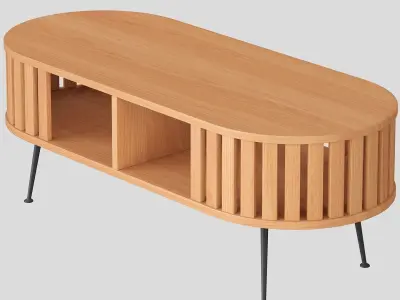 Rounded Wood Slats Oval coffe table Free 3D model