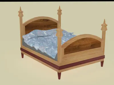 Wooden classical sleeping bed 3D model