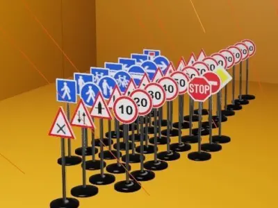 French Traffic Sign 3D Model Pack - 43 Different Signs Low-poly 3D model