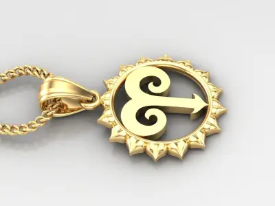 Sun Aries Light Gold Pendant Version 7 3D print model