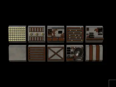 Details of the sci-fi corridor Low-poly 3D model