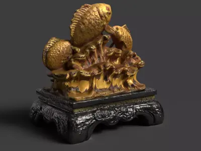 Chinese Gold Fish Treasure Pot  Low-poly 3D model
