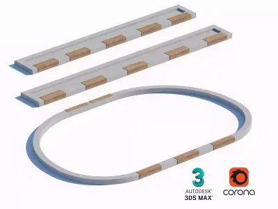 Concrete Bench Set with Integrated Wooden Seating 3D model