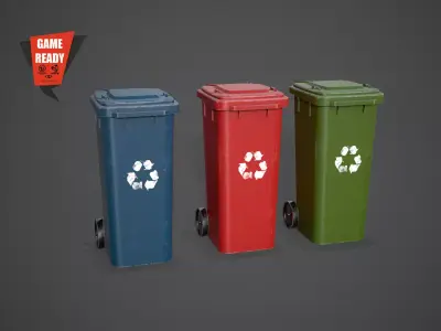 Trash PBR GameReady can on wheels Low-poly 3D model