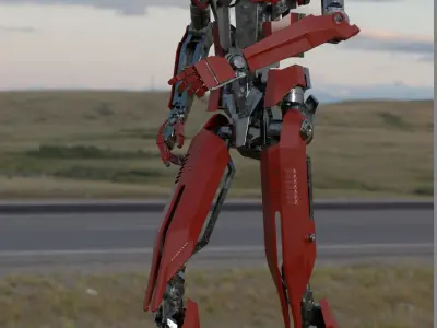 Fully rigged animated red robot 3D model