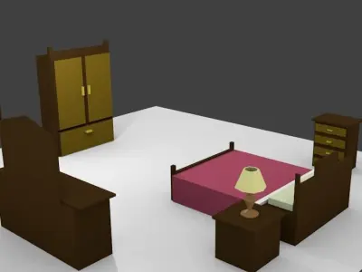 bedroom furniture set Free low-poly 3D model