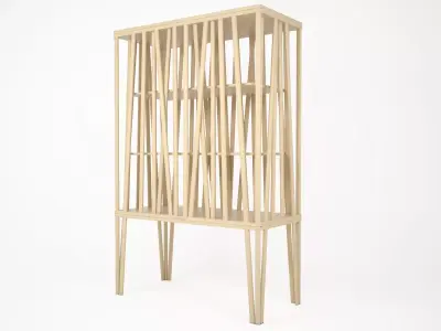 Mikado wooden bookcase made of strips of wood 3D model