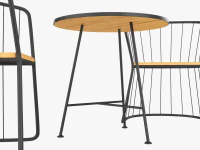Outdoor coffee table and two chairs 3D model