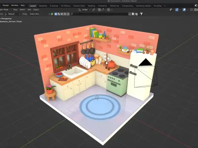 Low Poly Kitchen Room Stylized Isometric Interior 3D Model 3D model
