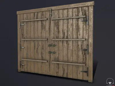 wooden old gate low poly PBR game ready Low-poly 3D model