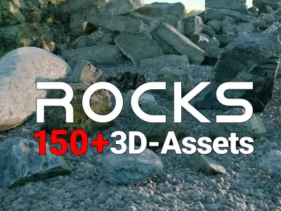 Pebbles and Moss Sharp Rocks 3D Model Pack