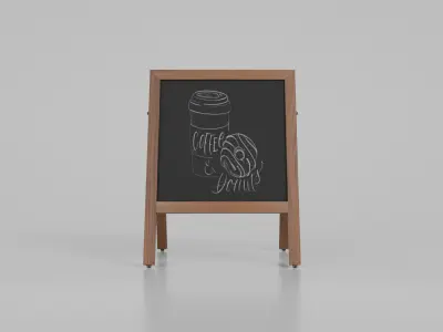 Customizable Square Wooden A-Frame Chalkboard Sign Low-poly 3D model