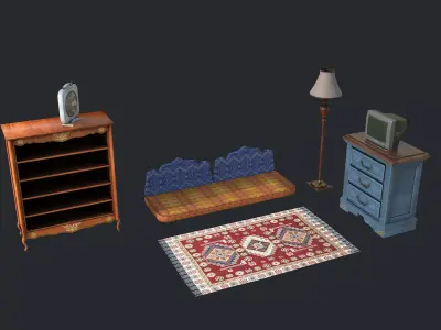 Cabinet Dresser Carpet Cupboard Tv Floor Lamp - Middle-East Room Low-poly 3D model