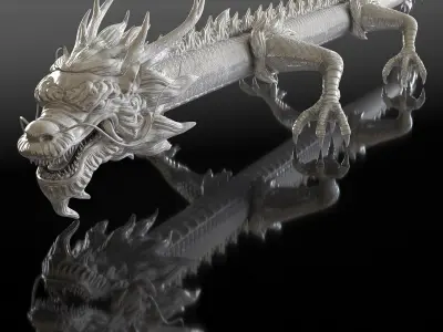  Silver Chinese Dragon Rigged for Maya 