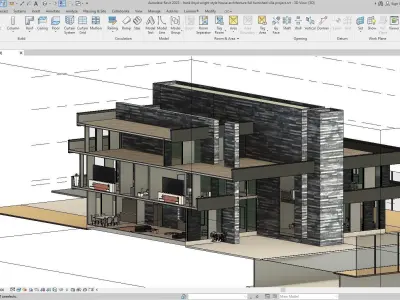 Frank lloyd wright style house modern architecture furnished 3d 3D model