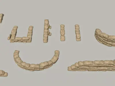 Sandbags Wall Kit  Low-poly 3D model