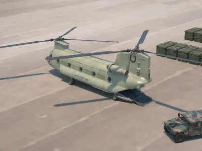  Loading Humvee in CH47 Chinook Helicopter Rigged 