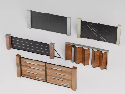 Modern Outdoor Gate Fence Sliding Pack PBR Game Ready Low-poly 3D model