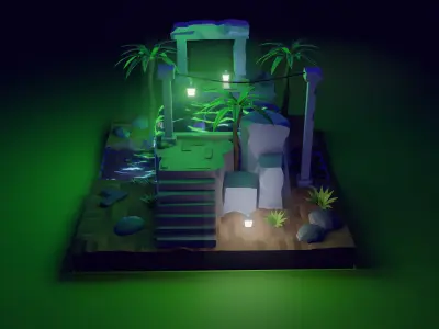 3d jungle deserted island Low-poly 3D model