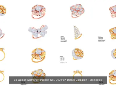 38 Women Diamond Ring 3dm STL OBJ FBX Details Collection  3D Model Pack