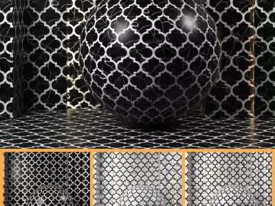 4K Marble texture Ornamental Tile Set - 4 Colors - PBR Seamless Texture