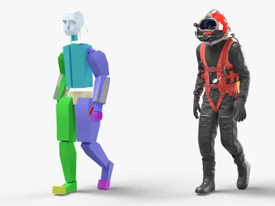  Commercial Diving Suit with Helmet and Air Tank Rigged 