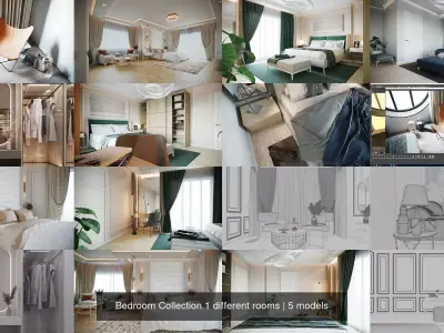 Bedroom Collection 1 different rooms 3D Model Pack