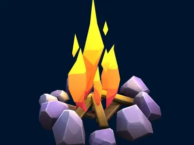 Stylized bonfire Low-poly 3D model