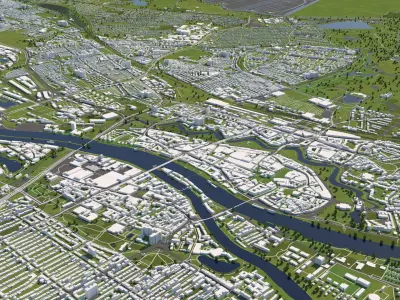 Bremen Germany 50x50km 3D City Map 3D model