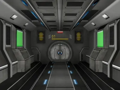 Sci-fi Corridor with Door and floor and Diagonal Corners Low-poly 3D model