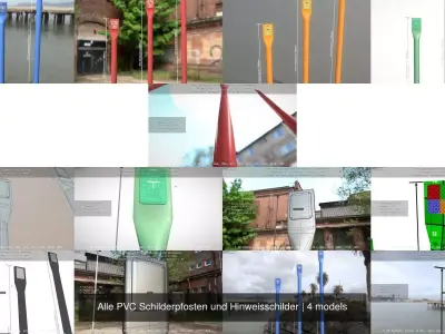 Alle PVC Schilderpfosten und Hinweisschilder 3D Model Pack