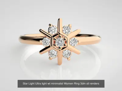 9 Star Ultra light wt minimalist Women Ring 3dm stl renders 3D Model Pack