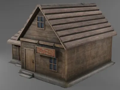 Old Wooden Tavern Low-poly 3D model