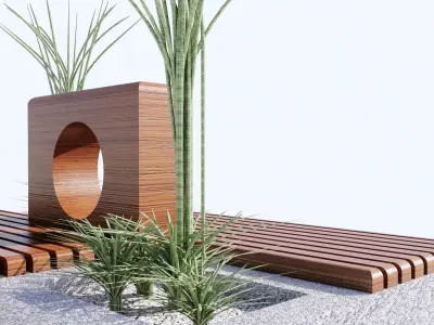 BENCH-2 PEIECES Low-poly 3D model