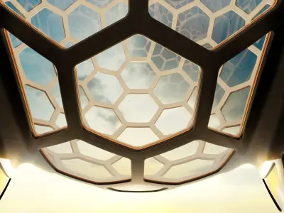 9 fused glass hexagon sci fi spherical domes 3D model