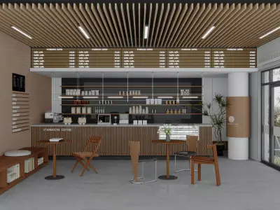 Modern coffee shop interior coffee bar scene Low-poly 3D model